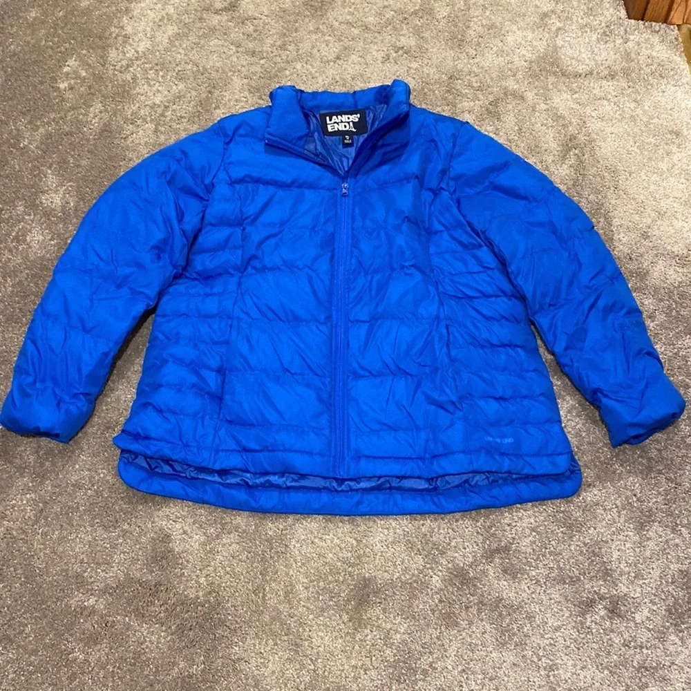 Lands’ End Blue Puffer Jacket SIZE XL (18) Quilted Lightweight Zip Coat